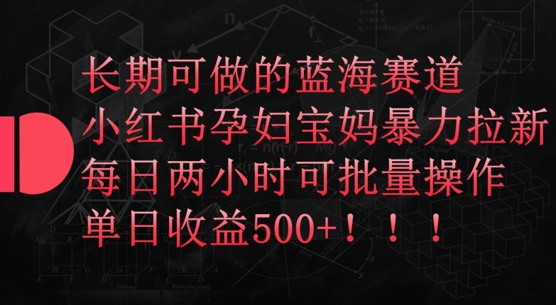 长期可做的蓝海赛道,小红书孕妇宝妈暴力拉新玩法,每日两小时可批量操作,单日收益500+【揭秘】-3YVIP资源库