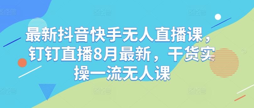 最新抖音快手无人直播课,钉钉直播8月最新,干货实操一流无人课-3YVIP资源库