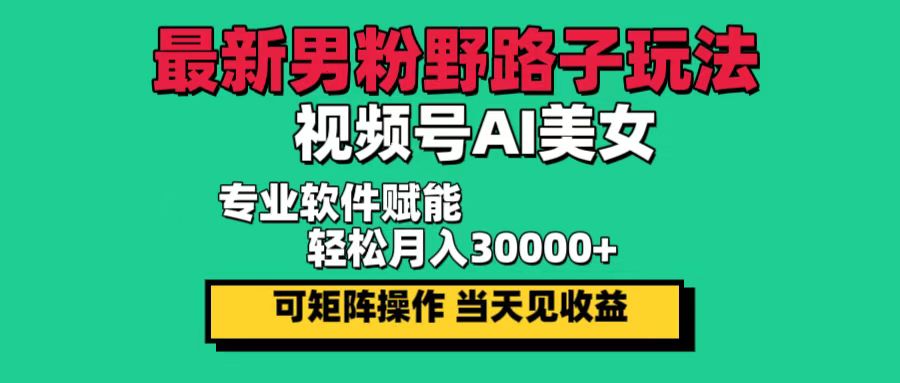 (12909期)最新男粉野路子玩法,视频号AI美女,当天见收益,轻松月入30000+-3YVIP资源库