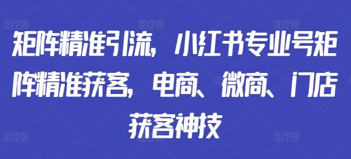 矩阵精准引流,小红书专业号矩阵精准获客,电商、微商、门店获客神技-3YVIP资源库