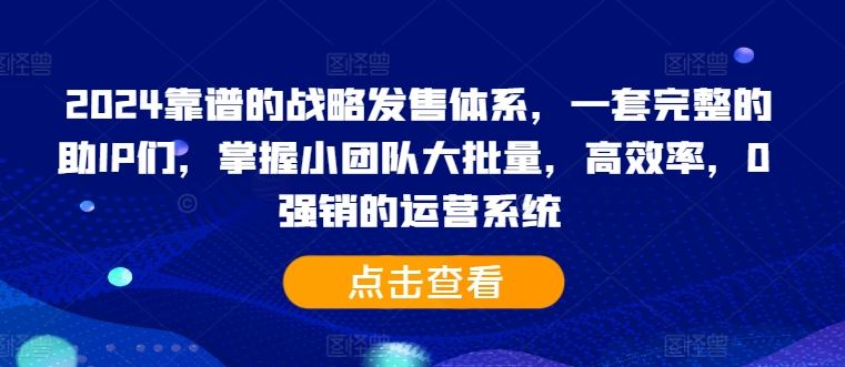 2024靠谱的战略发售体系,一套完整的助IP们,掌握小团队大批量,高效率,0 强销的运营系统-3YVIP资源库