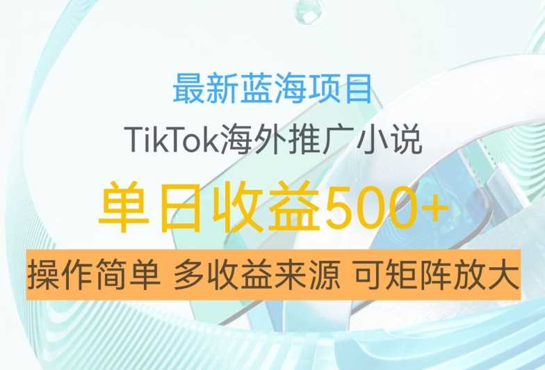 最新蓝海项目,利用tiktok海外推广小说赚钱佣金,简单易学,日入500+,可矩阵放大【揭秘】-3YVIP资源库