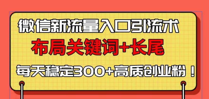 (13897期)微信新流量入口引流术,布局关键词+长尾,每天稳定300+高质创业粉!-3YVIP资源库