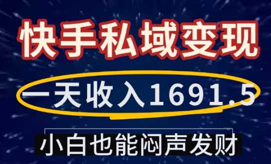一天收入1691.5,快手私域变现,小白也能闷声发财-3YVIP资源库