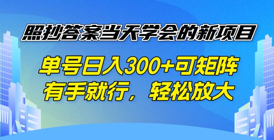 (14246期)照抄答案当天学会的新项目,单号日入300 +可矩阵,有手就行,轻松放大-3YVIP资源库