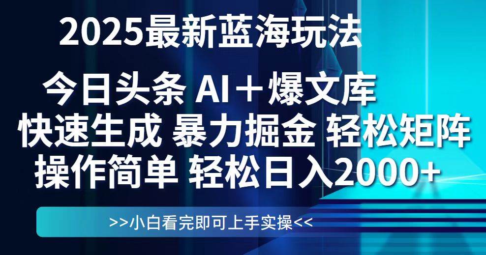 (14805期)今日头条2025最新蓝海玩法,思路简单,复制粘贴,轻松实现矩阵日入2000+-3YVIP资源库