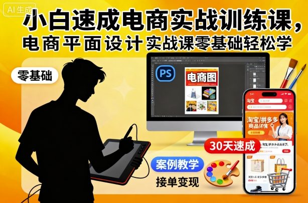 小白速成电商实战训练课,电商平面设计实战课零基础轻松学-3YVIP资源库