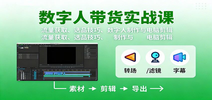 数字人变现实战课:流量获取、选品技巧、数字人制作与电脑剪辑-3YVIP资源库