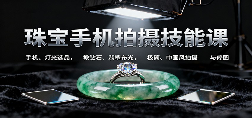珠宝手机拍摄技能课:手机、 灯光选品,教钻石、翡翠布光,极简、中国风拍摄与修图-3YVIP资源库