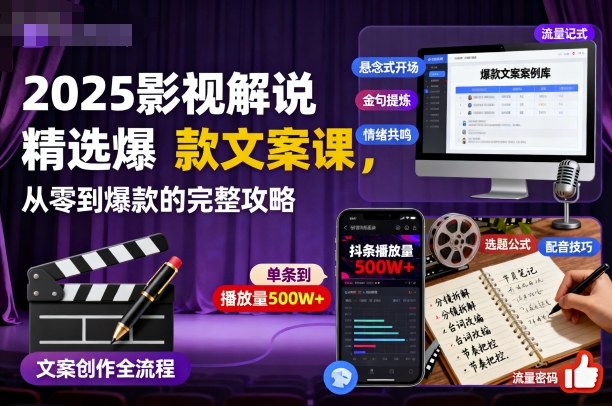 2025影视解说精选爆款文案课,从零到爆款的完整攻略-3YVIP资源库