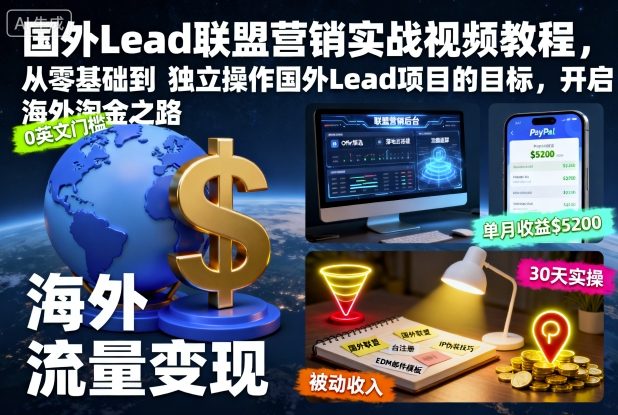 国外Lead联盟营销实战视频教程,从零基础到独立操作国外Lead项目的目标,开启海外淘金之路-3YVIP资源库
