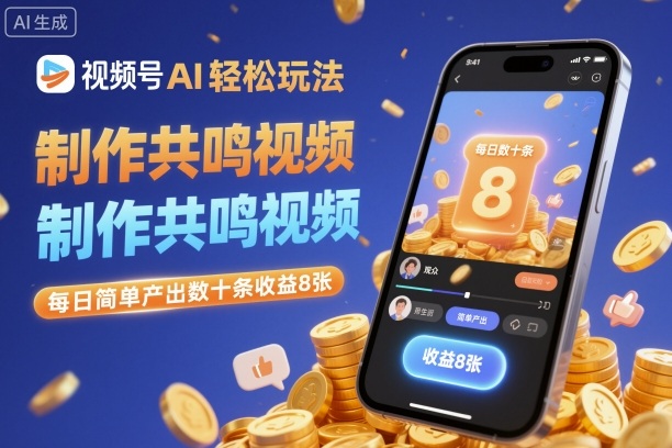 视频号AI轻松玩法,制作共鸣视频,每日简单产出数十条收益8张-3YVIP资源库