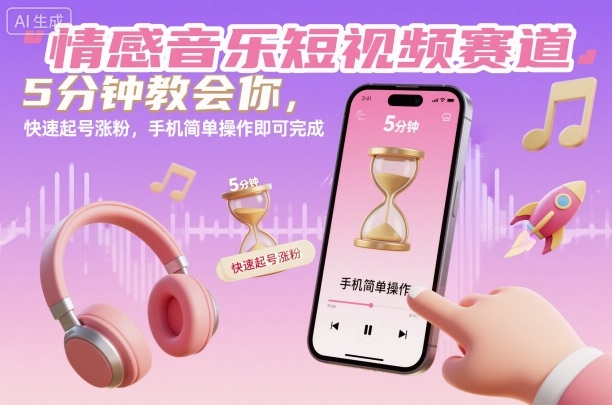 情感音乐短视频赛道,5分钟教会你,快速起号涨粉,手机简单操作即可完成-3YVIP资源库