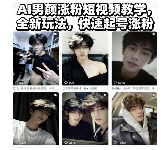 AI男颜涨粉短视频教学,全新玩法,快速起号涨粉-3YVIP资源库