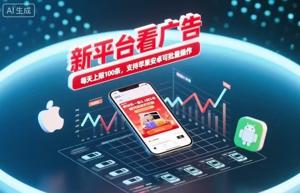 新台看广告,养好机一条5毛到5块,单机日入30到100,支持苹果安卓,可批量操作。-3YVIP资源库