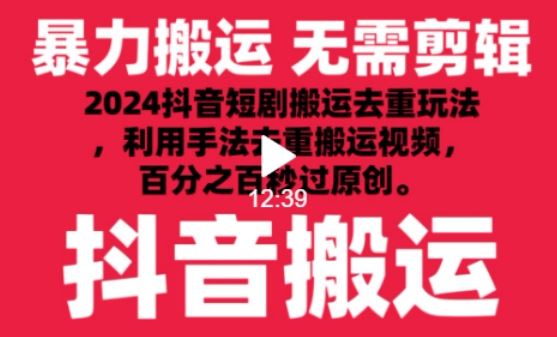 2024最新抖音搬运技术，抖音短剧视频去重，手法搬运，利用工具去重，达到秒过原创的效果【揭秘】-3YVIP资源库