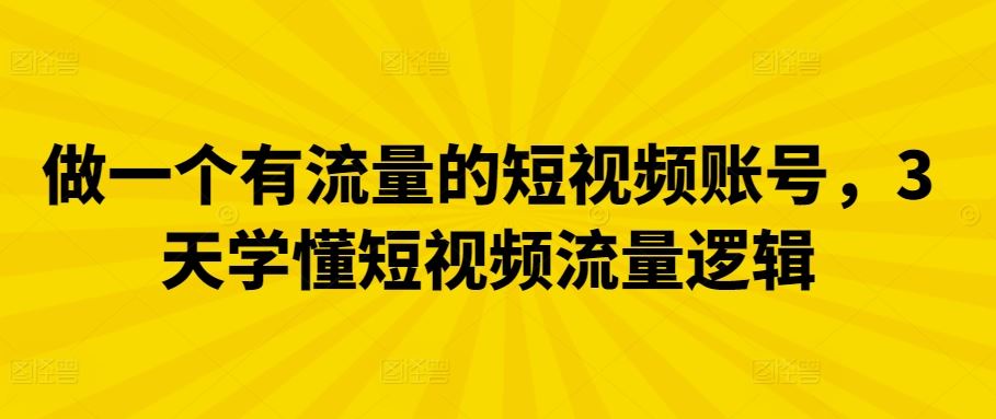 做一个有流量的短视频账号，3天学懂短视频流量逻辑-3YVIP资源库