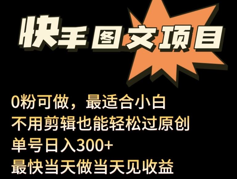 24年最新快手图文带货项目，零粉可做，不用剪辑轻松过原创单号轻松日入300+【揭秘】-3YVIP资源库