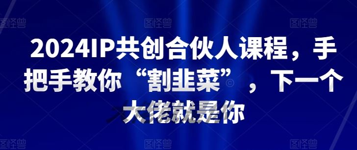 2024IP共创合伙人课程，手把手教你“割韭菜”，下一个大佬就是你-3YVIP资源库