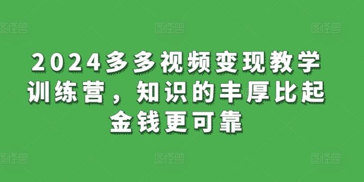 2024多多视频变现教学训练营，知识的丰厚比起金钱更可靠-3YVIP资源库