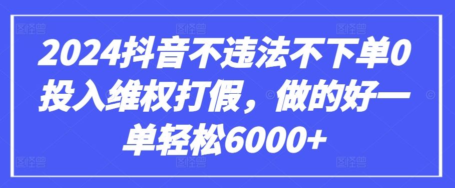 2024抖音不违法不下单0投入维权打假，做的好一单轻松6000+【仅揭秘】-3YVIP资源库