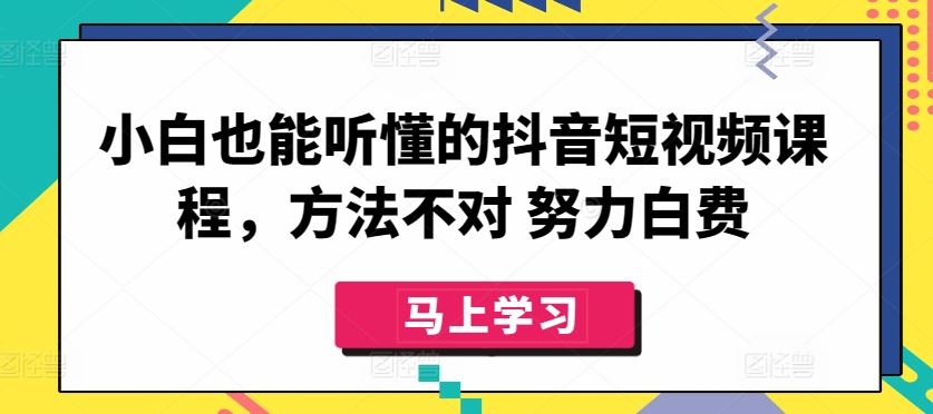小白也能听懂的抖音短视频课程，方法不对 努力白费-3YVIP资源库