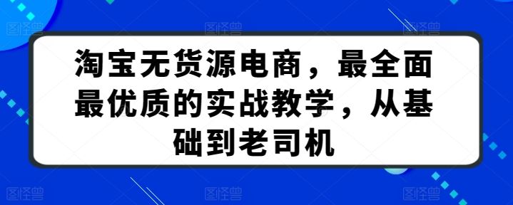 淘宝无货源电商，最全面最优质的实战教学，从基础到老司机-3YVIP资源库