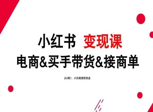 2024年最新小红书变现课，电商&买手带货&接商单，从0到1，小白高效轻创业-3YVIP资源库