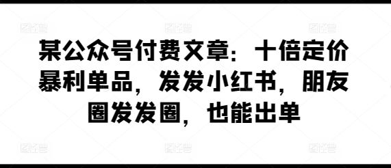 某公众号付费文章：十倍定价暴利单品，发发小红书，朋友圈发发圈，也能出单-3YVIP资源库