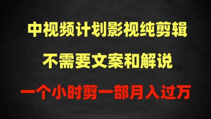 中视频计划影视纯剪辑，不需要文案和解说，一个小时剪一部，100%过原创月入过万【揭秘】-3YVIP资源库