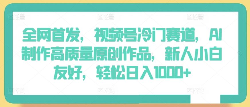 全网首发，视频号冷门赛道，AI制作高质量原创作品，新人小白友好，轻松日入1000+【揭秘】-3YVIP资源库