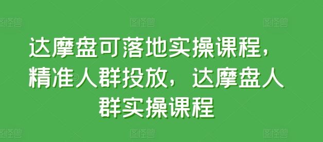 达摩盘可落地实操课程，精准人群投放，达摩盘人群实操课程-3YVIP资源库
