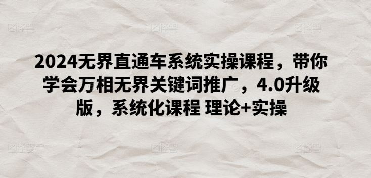 2024无界直通车系统实操课程，带你学会万相无界关键词推广，4.0升级版，系统化课程 理论+实操-3YVIP资源库