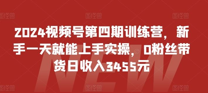2024视频号第四期训练营，新手一天就能上手实操，0粉丝带货日收入3455元-3YVIP资源库