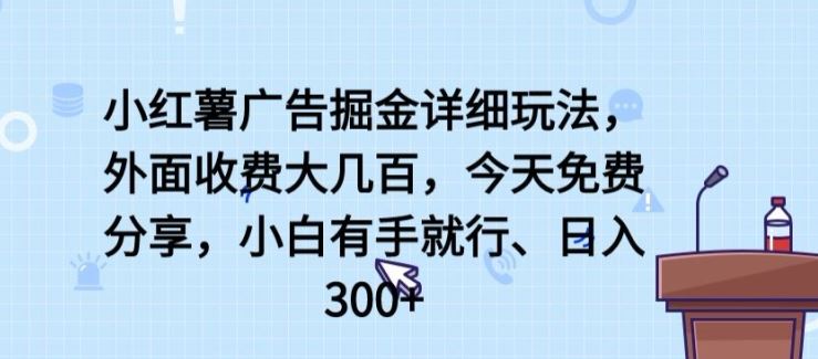 小红薯广告掘金详细玩法，外面收费大几百，小白有手就行，日入300+【揭秘】-3YVIP资源库