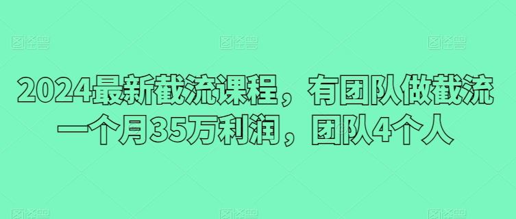 2024最新截流课程，有团队做截流一个月35万利润，团队4个人-3YVIP资源库