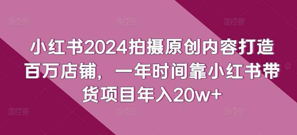 小红书2024拍摄原创内容打造百万店铺，一年时间靠小红书带货项目年入20w+-3YVIP资源库