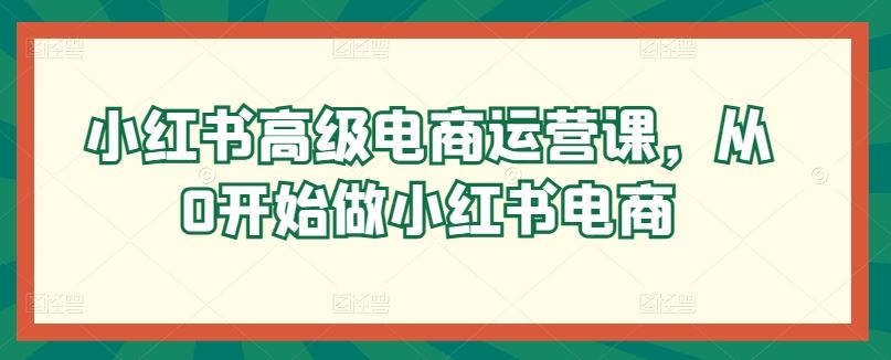小红书高级电商运营课，从0开始做小红书电商-3YVIP资源库