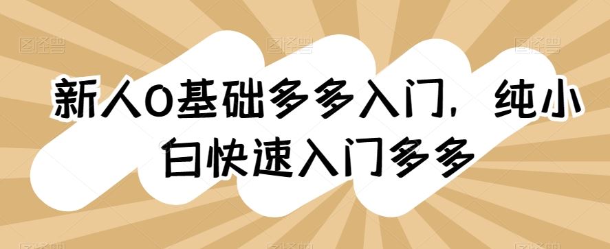 新人0基础多多入门，​纯小白快速入门多多-3YVIP资源库