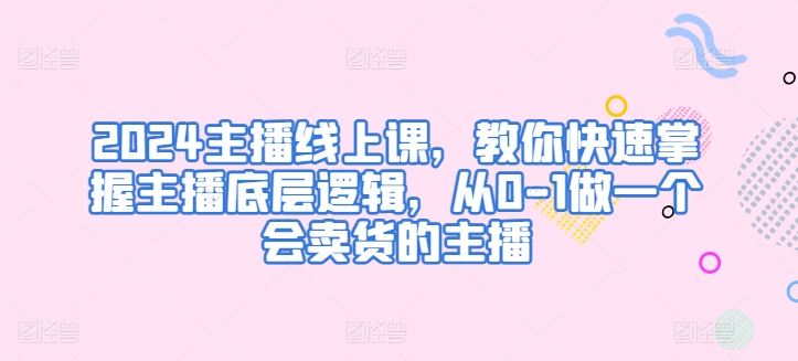 2024主播线上课，教你快速掌握主播底层逻辑，从0-1做一个会卖货的主播-3YVIP资源库