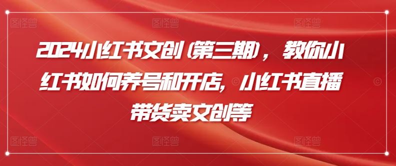 2024小红书文创(第三期)，教你小红书如何养号和开店，小红书直播带货卖文创等-3YVIP资源库