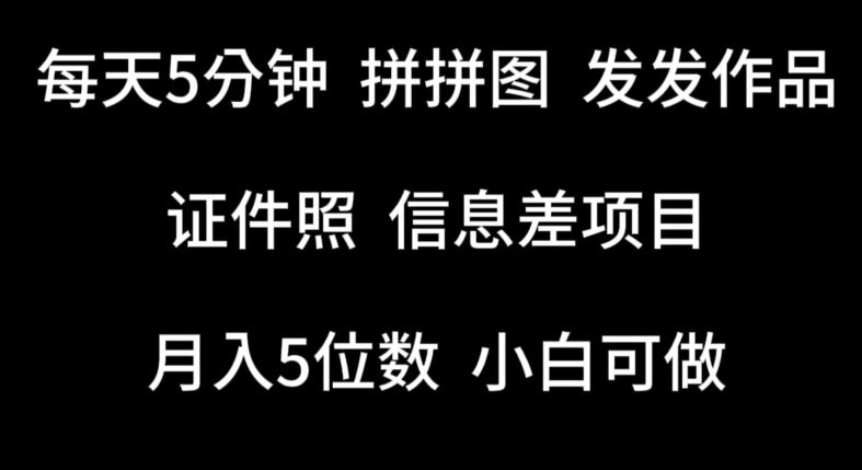 每天5分钟，拼拼图发发作品，证件照信息差项目，小白可做【揭秘】-3YVIP资源库