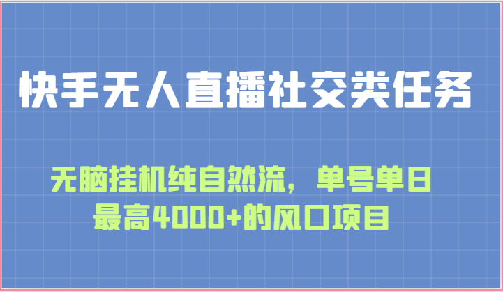 快手无人直播社交类任务：无脑挂机纯自然流，单号单日最高4000+的风口项目-3YVIP资源库