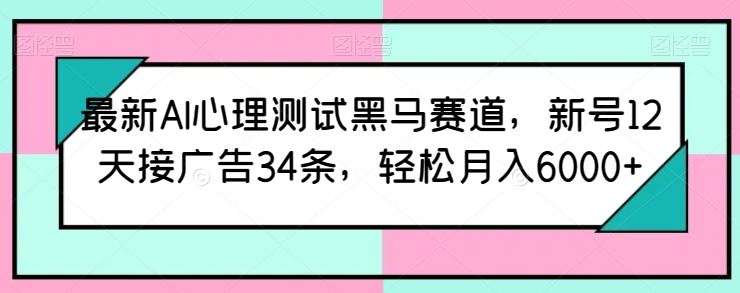 最新AI心理测试黑马赛道，新号12天接广告34条，轻松月入6000+【揭秘】-3YVIP资源库