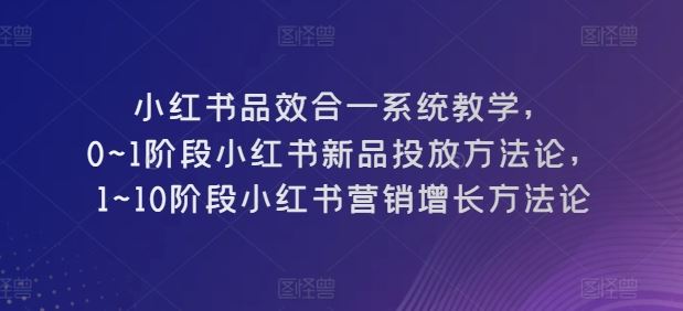 小红书品效合一系统教学，​0~1阶段小红书新品投放方法论，​1~10阶段小红书营销增长方法论-3YVIP资源库