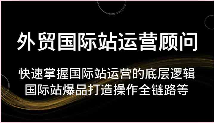 外贸国际站运营顾问-快速掌握国际站运营的底层逻辑，国际站爆品打造操作全链路等-3YVIP资源库