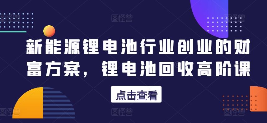新能源锂电池行业创业的财富方案，锂电池回收高阶课-3YVIP资源库