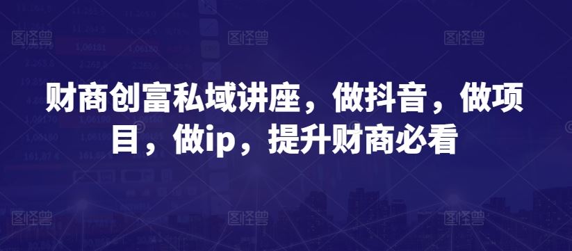 财商创富私域讲座，做抖音，做项目，做ip，提升财商必看-3YVIP资源库
