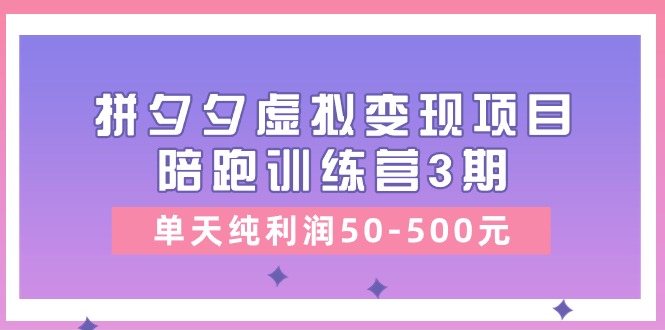 黄岛主《拼夕夕虚拟变现项目陪跑训练营3期》单天纯利润50-500元-3YVIP资源库