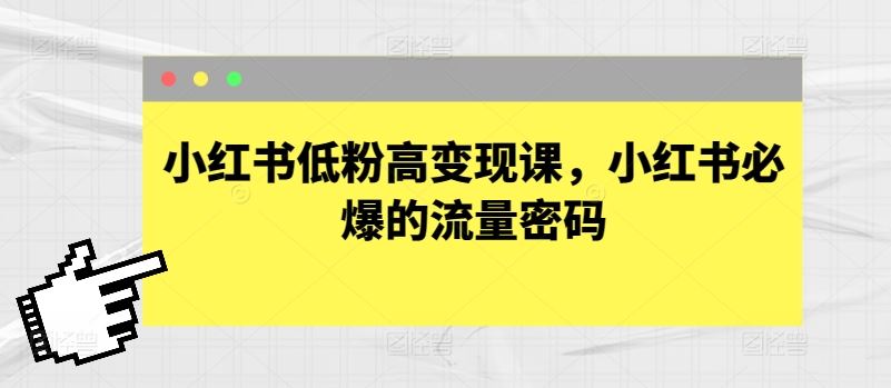 小红书低粉高变现课，小红书必爆的流量密码-3YVIP资源库